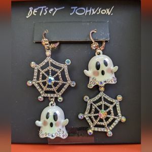 Betsey Johnson Ghost Spider Web Earrings  Halloween Jewelry